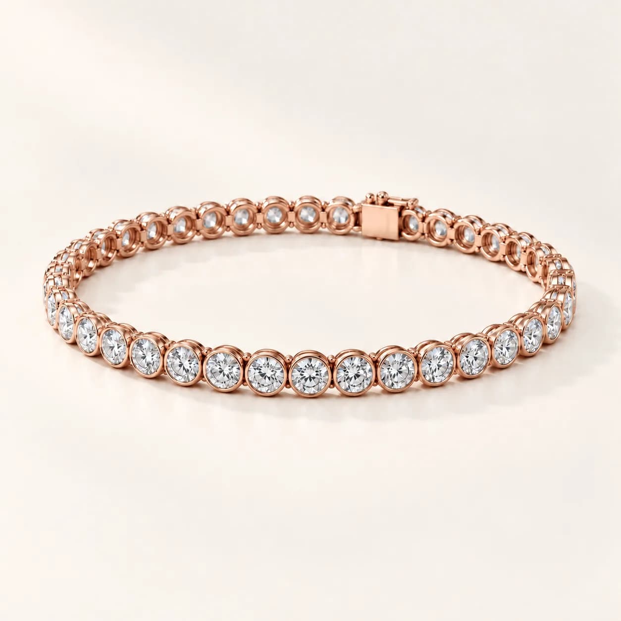 Bezel-set diamond tennis bracelet in rose gold