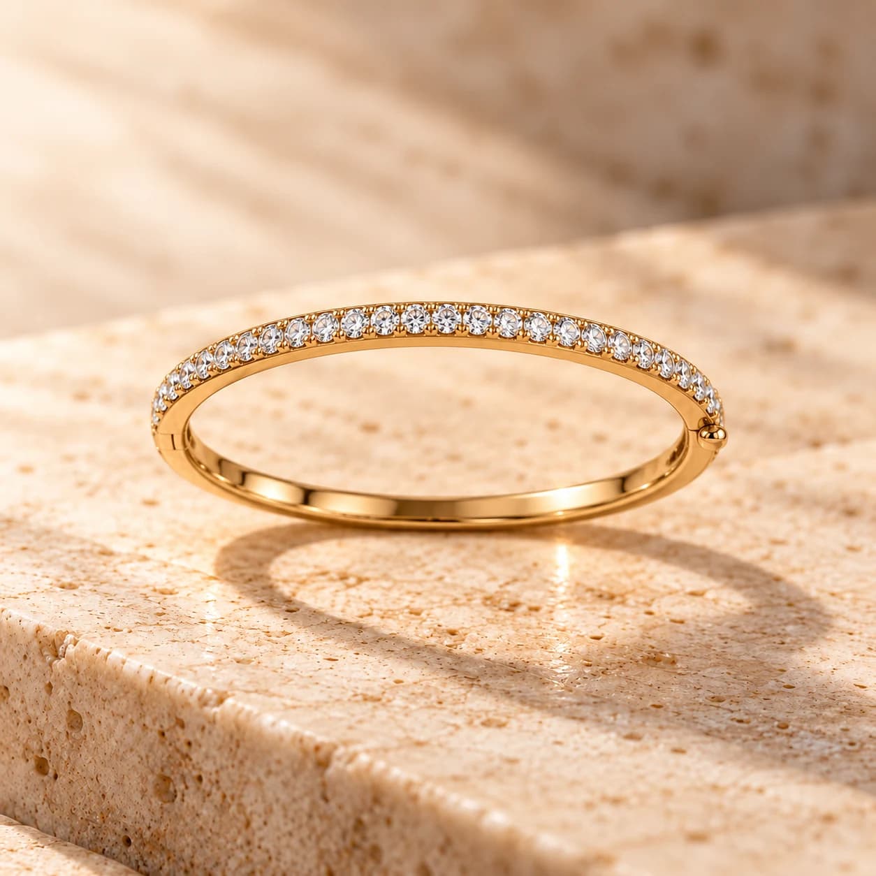 Slim pavé diamond bangle in yellow gold