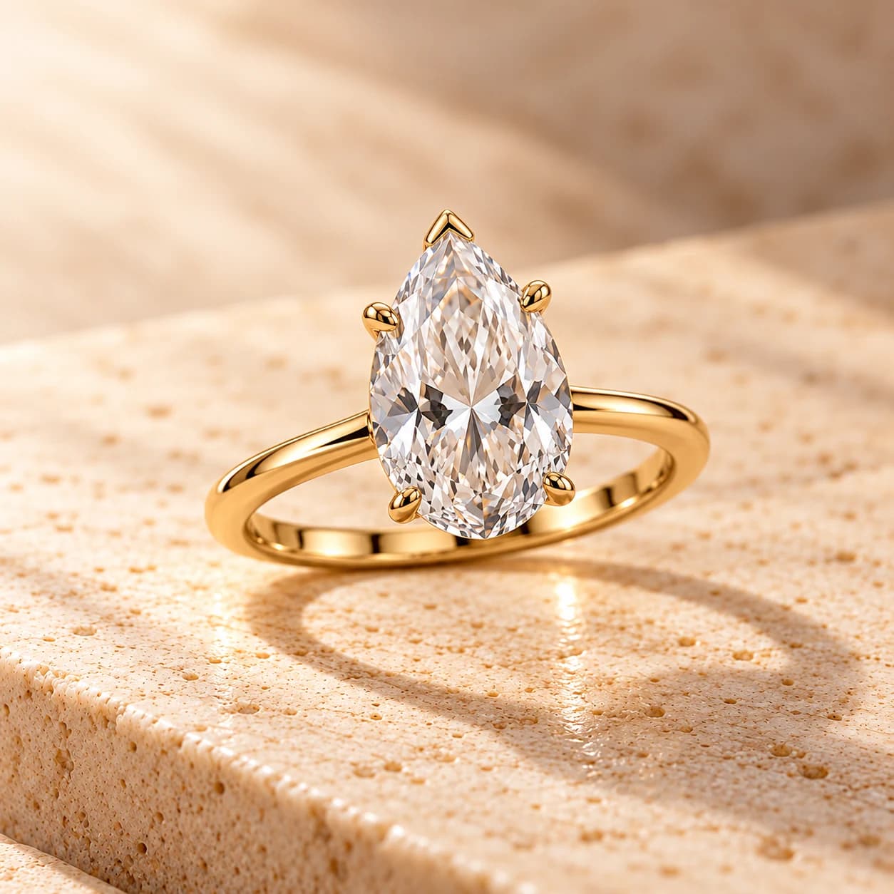 Pear diamond solitaire ring in yellow gold
