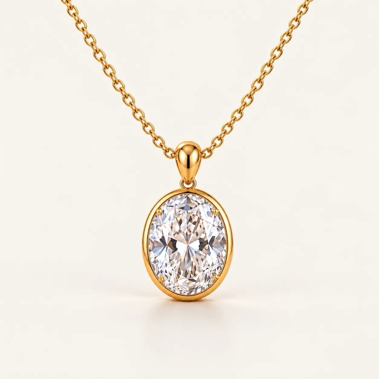 Oval diamond bezel pendant in yellow gold
