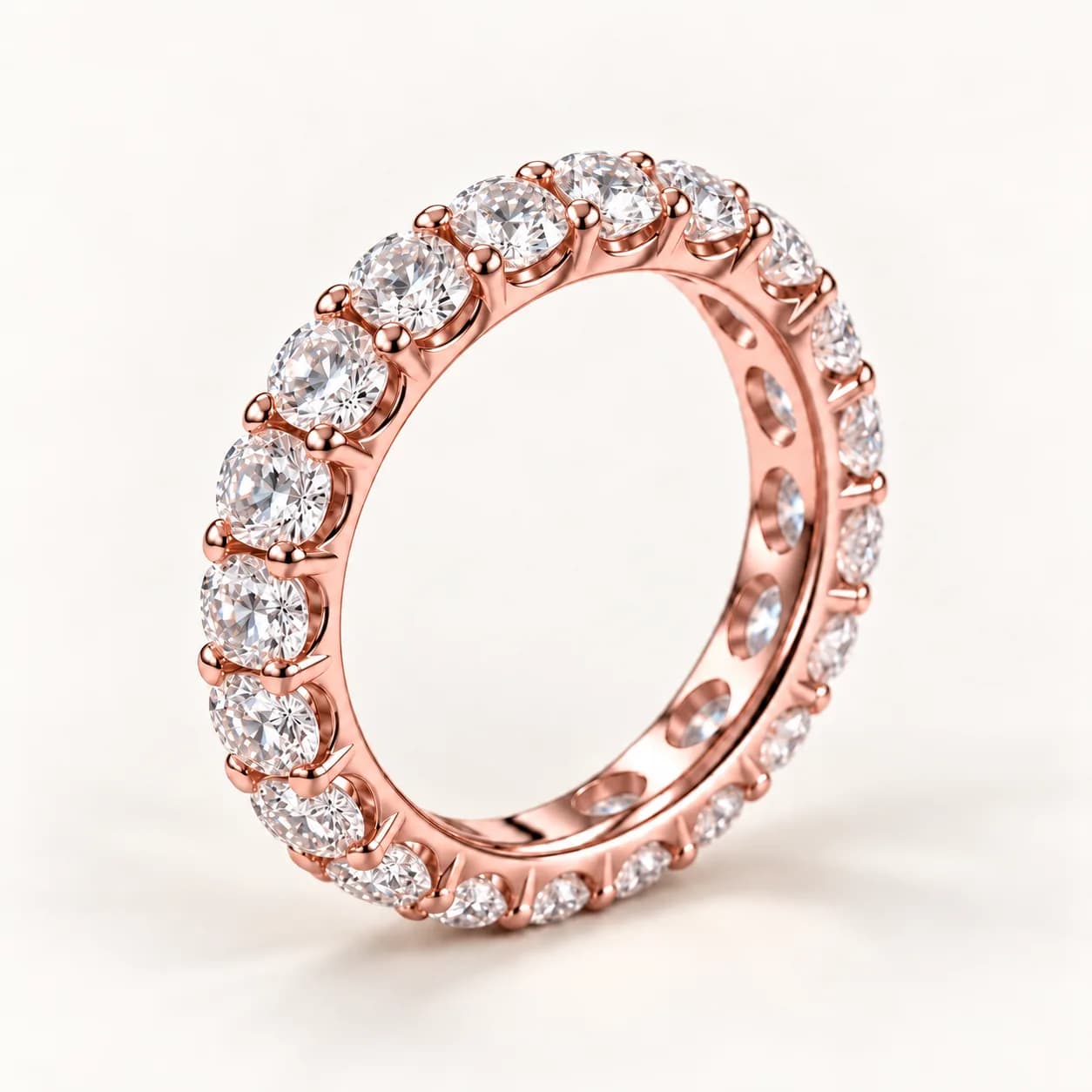 Cushion-cut diamond eternity band in rose gold