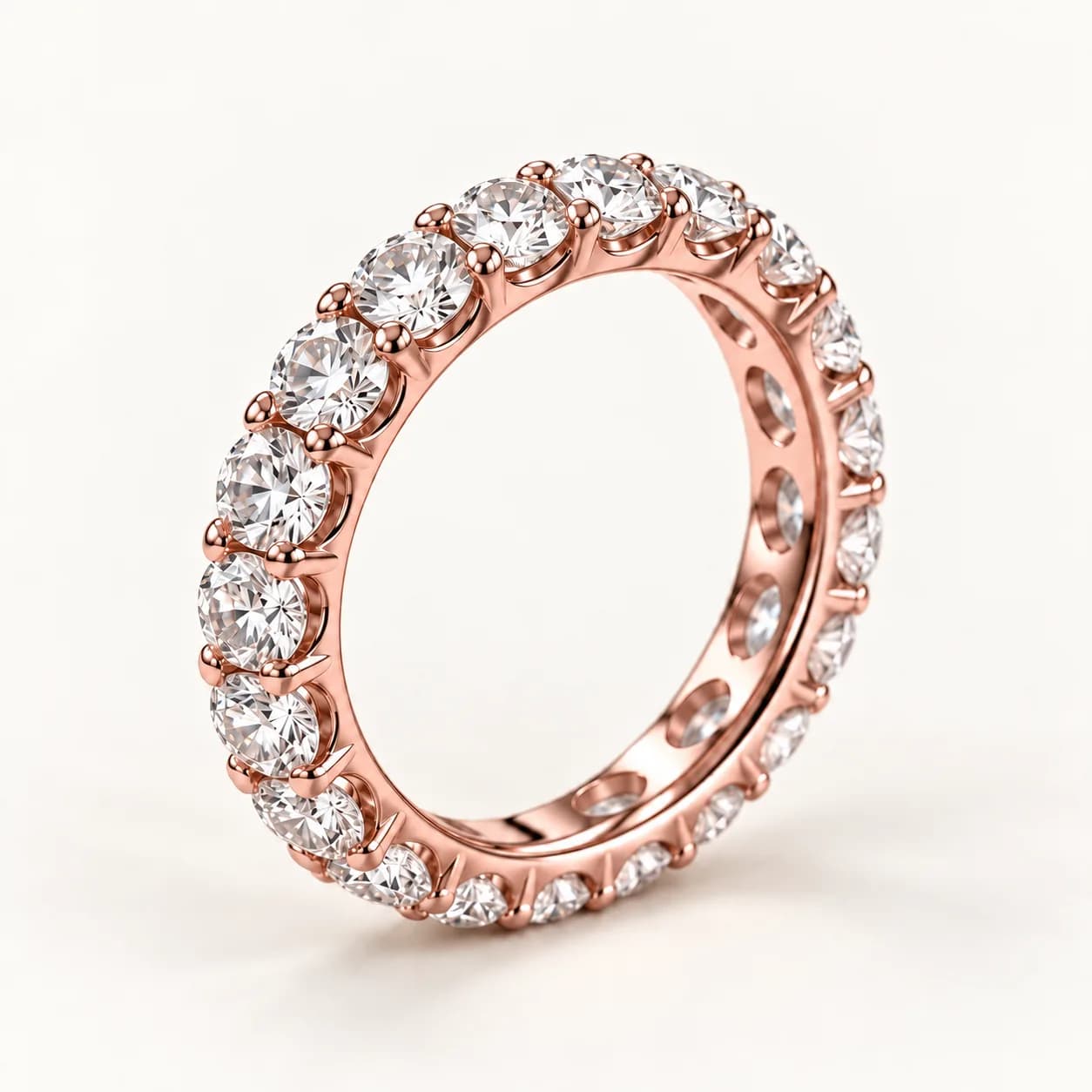 Round diamond eternity band in rose gold