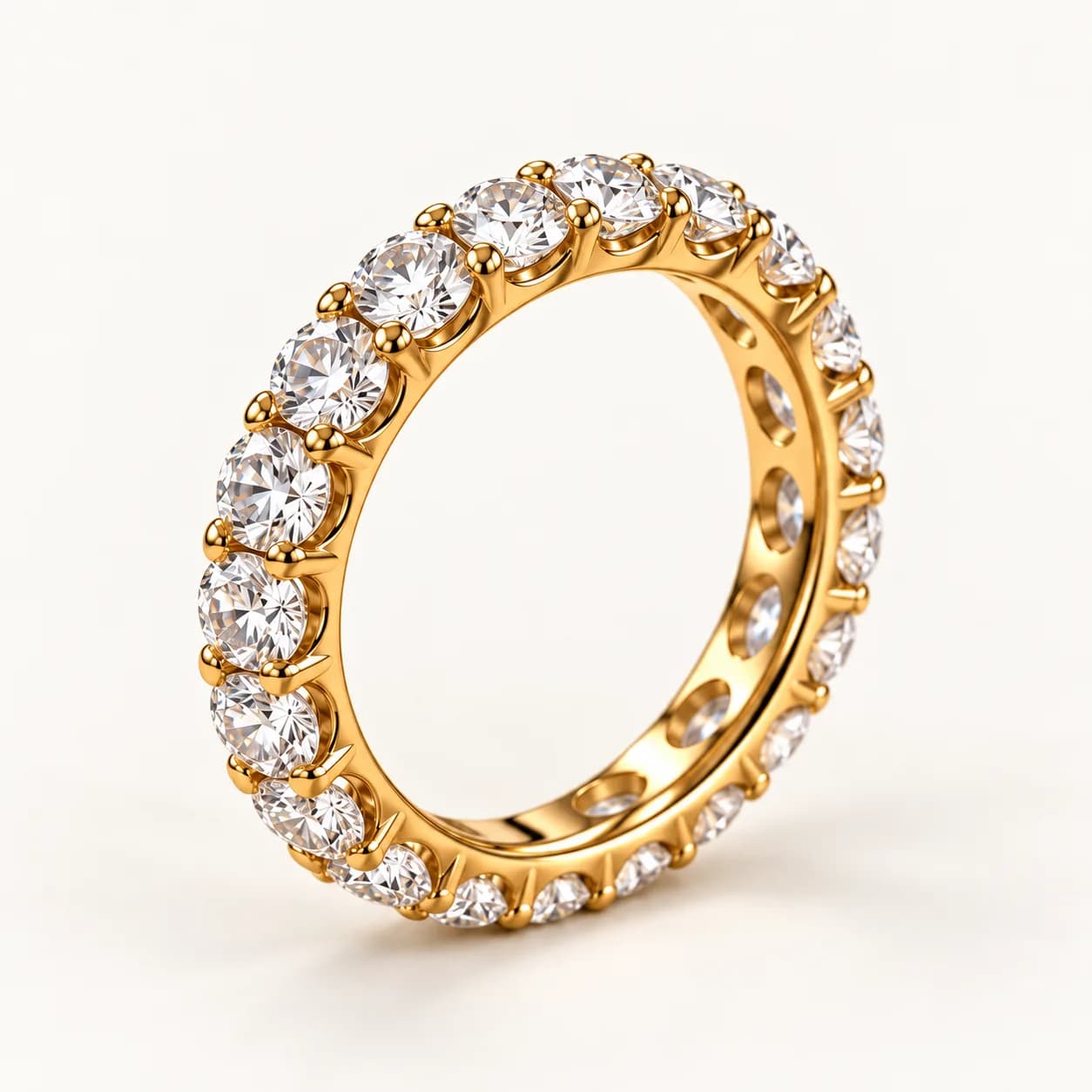Round diamond eternity band in yellow gold