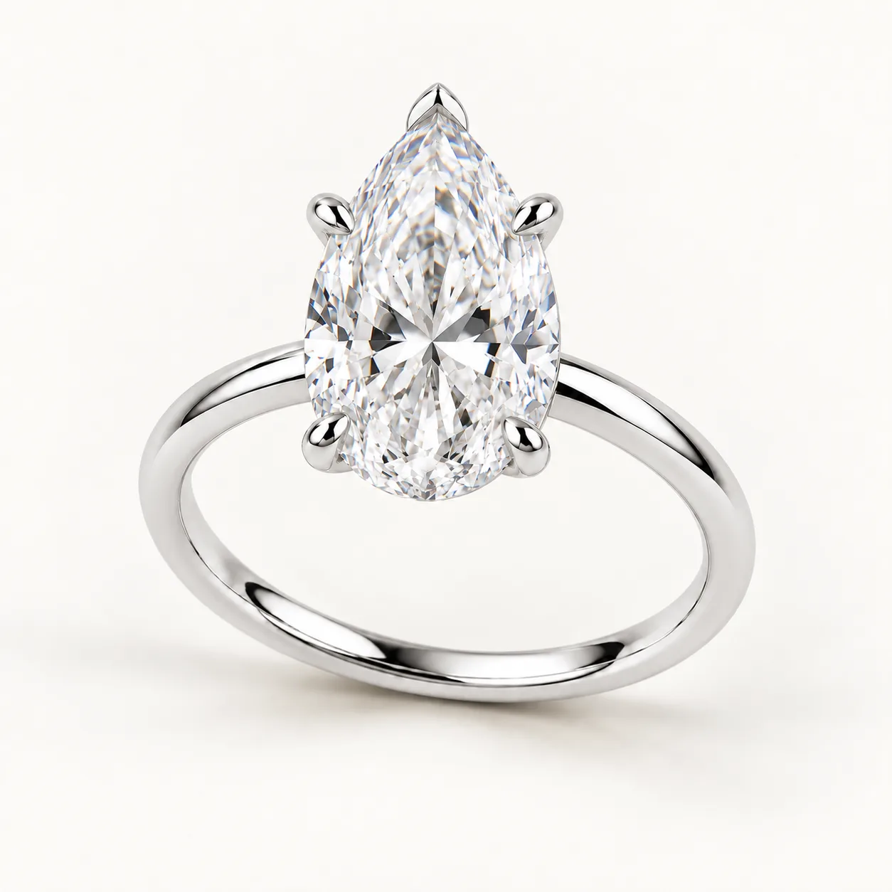 Pear diamond solitaire ring in white gold
