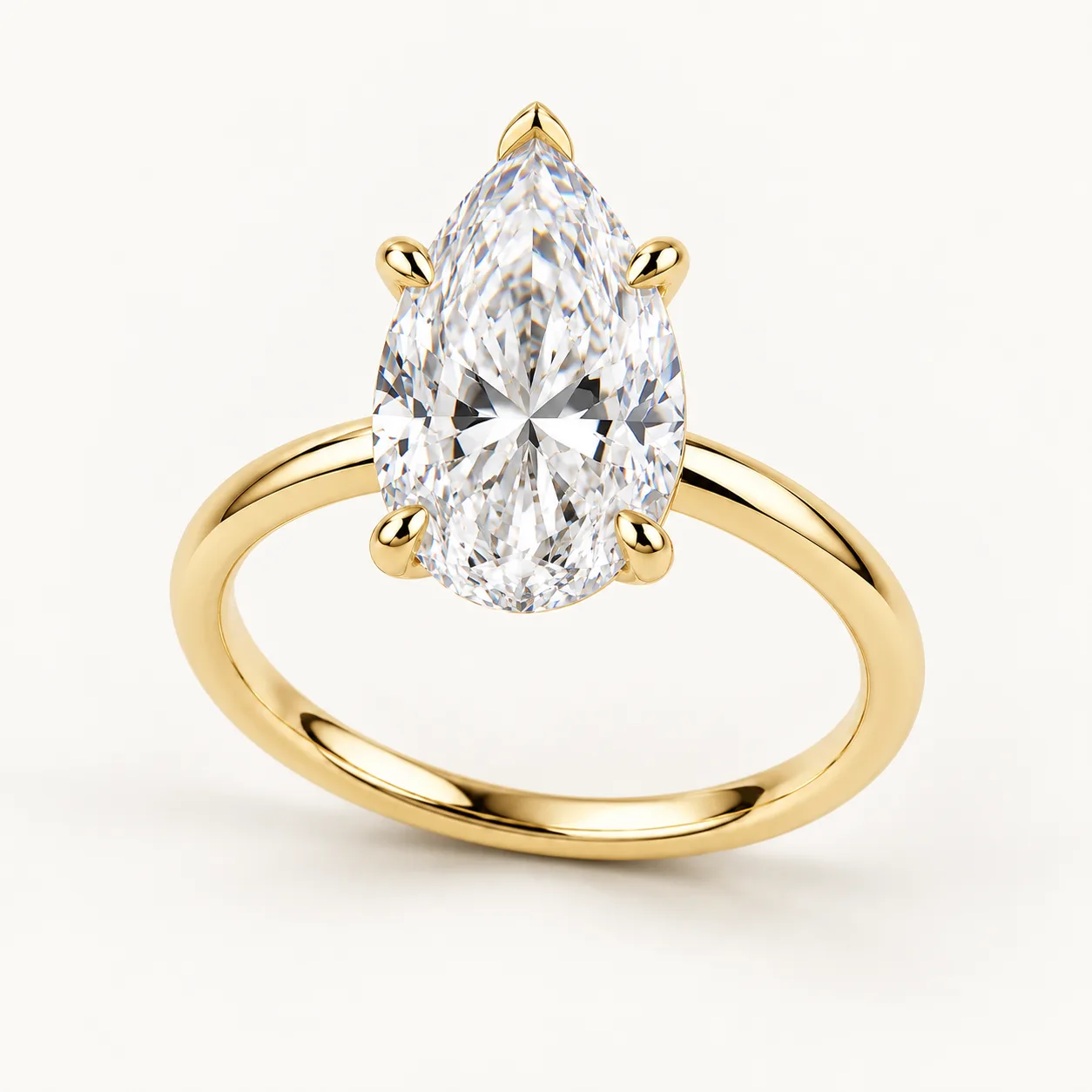 Pear diamond solitaire ring in yellow gold
