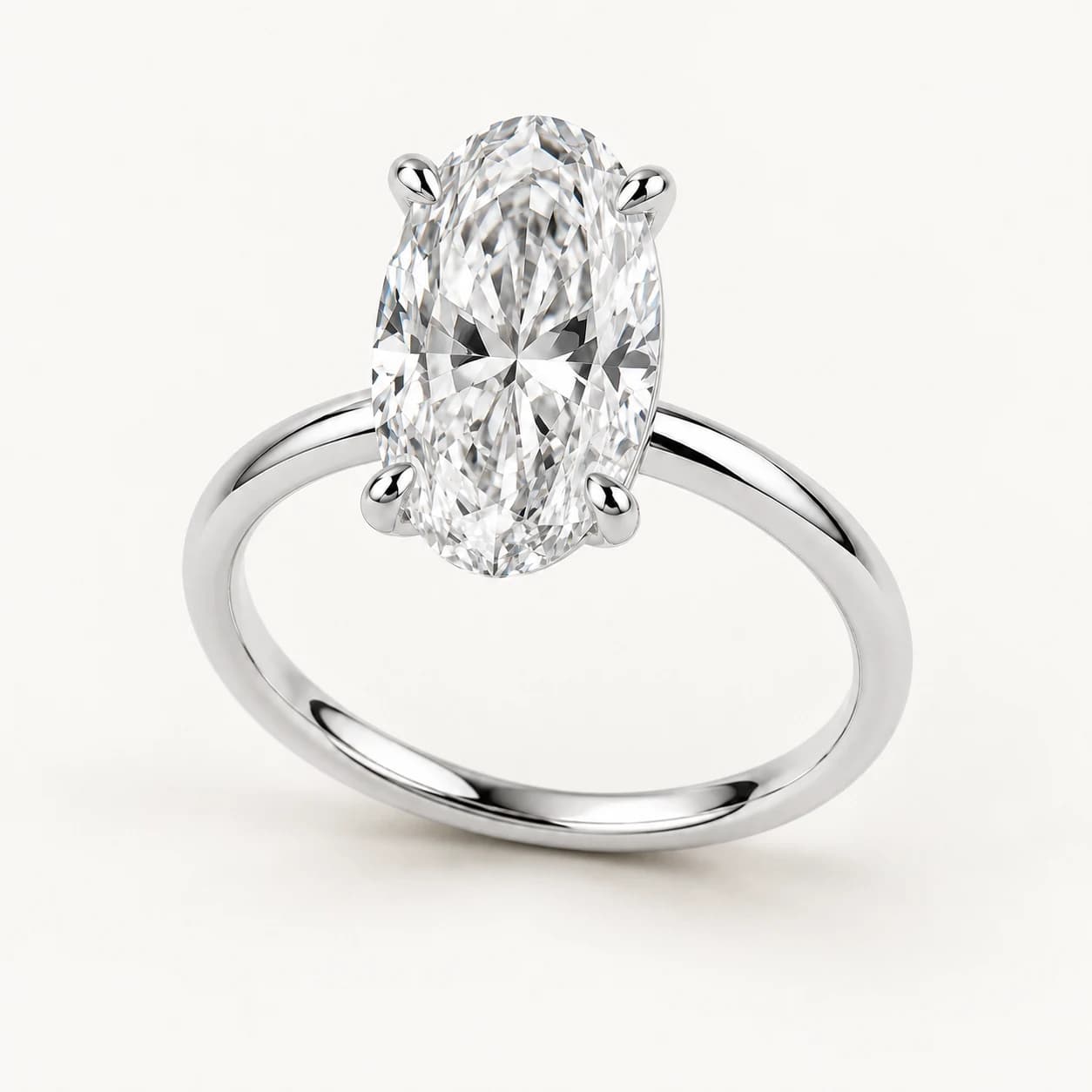 Oval diamond solitaire ring in white gold