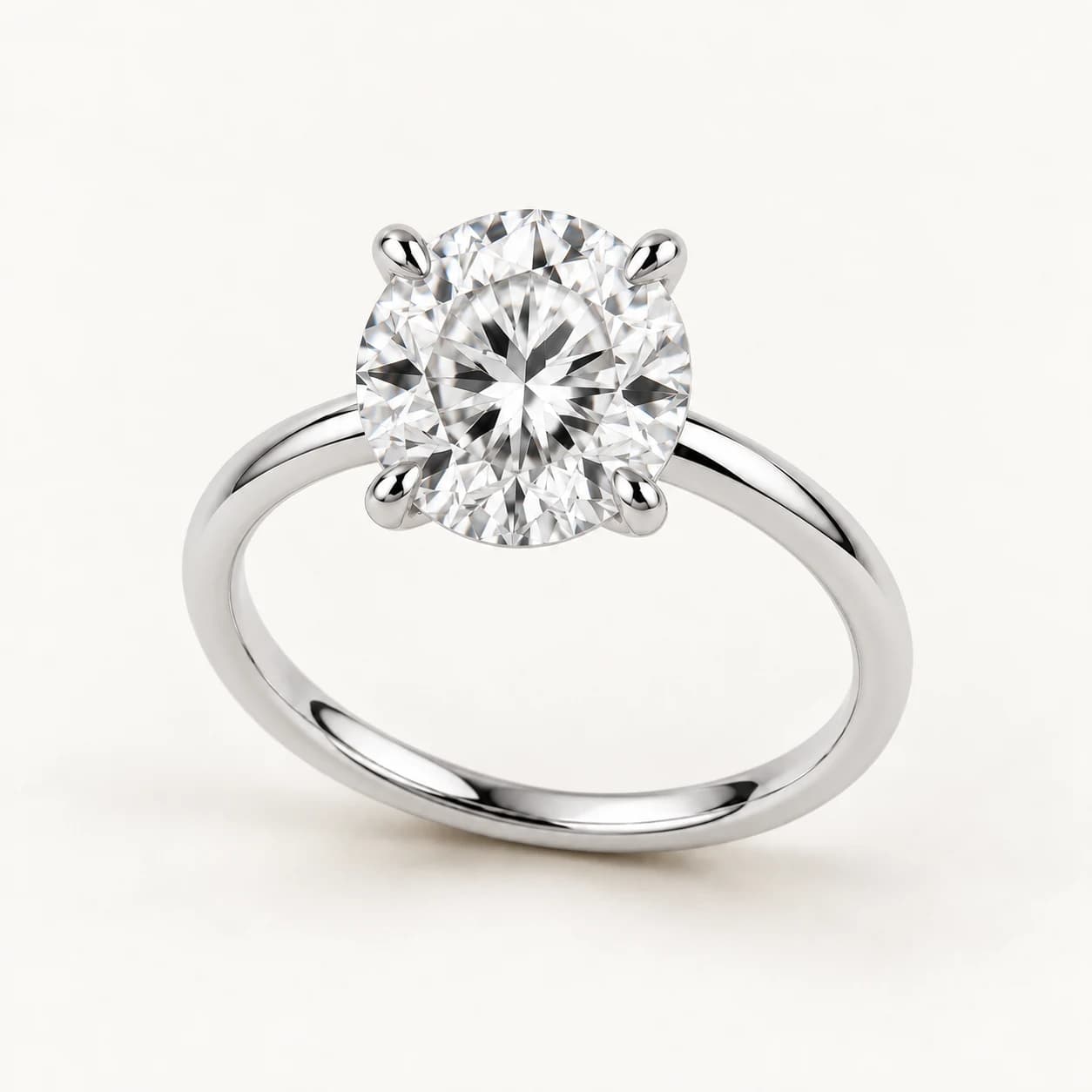 Round diamond solitaire ring in white gold